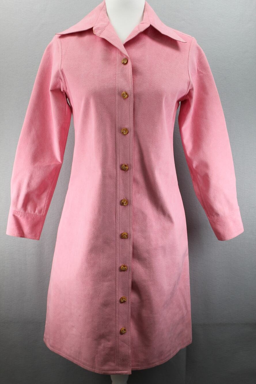 Vintage Casuals Unlimited Retro Pink Belted Shirt Dress Women's 6 Pockets